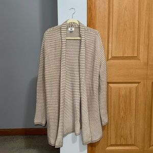 Old Navy Tan and White Striped Long Sweater Cardigan Women’s Size Medium